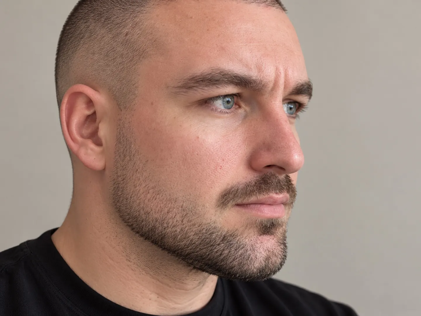 Close-up van de wang van een man met een korte baard met een strakke, natuurlijke wanglijn van bakkebaard naar mondhoek