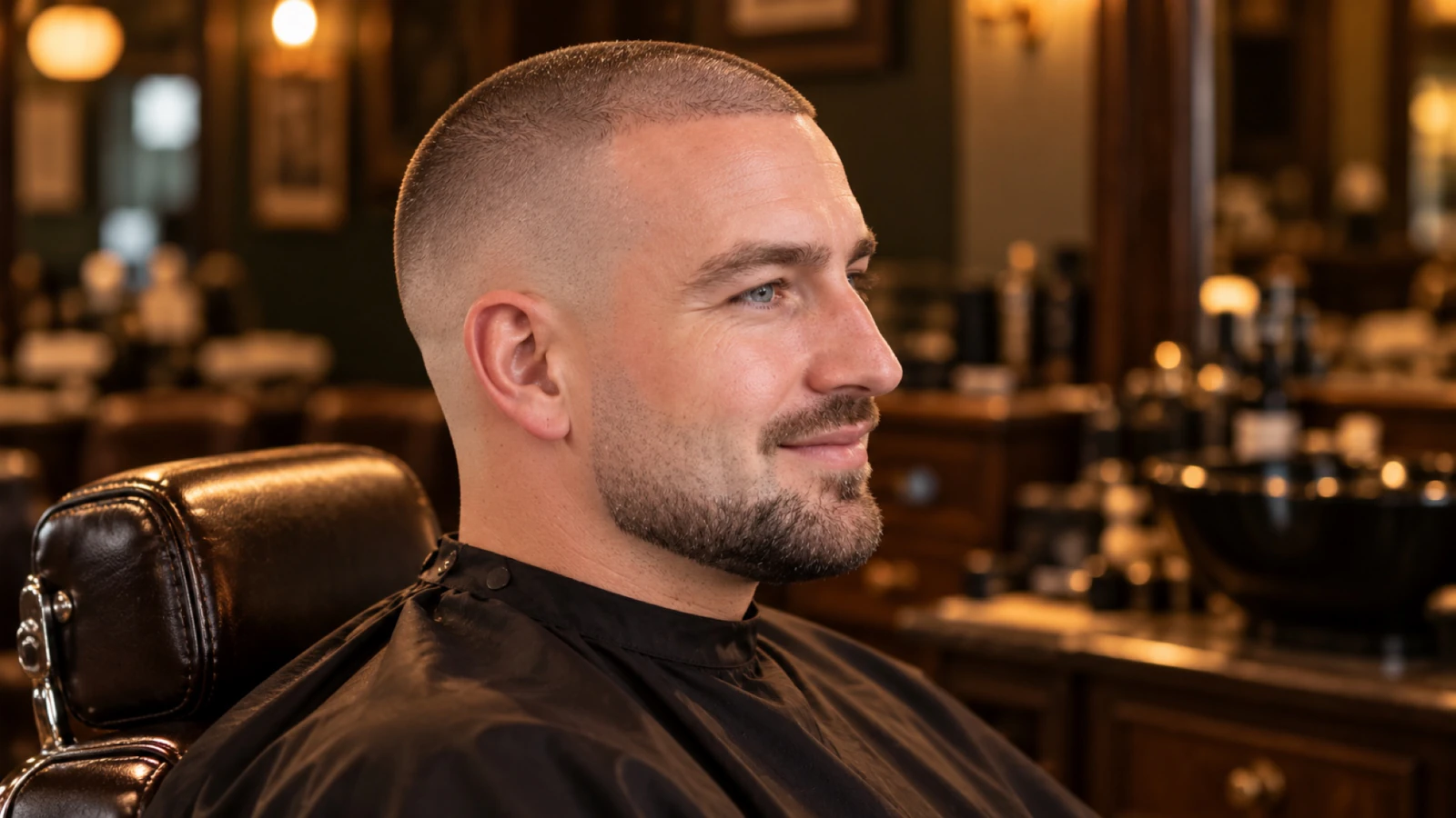 Man met een strakke skin fade die aan de zijkant tot op de huid loopt, van opzij gezien